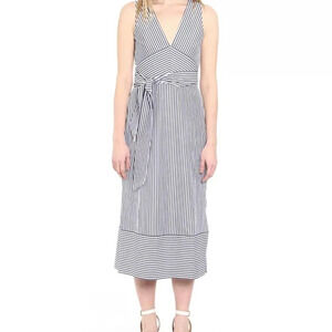 Michael Kors Cotton Striped Faux-Wrap Dress 16319